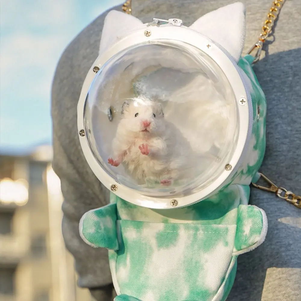 Squirrel Travel Handbag Transparent Hamster Travel Carrier Bag Adjustable Metal Chain Breathable Small Animal Carrier Cage Portable Cover Small Pet Travel Bag Hamster