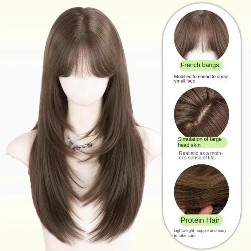 Product Introduction of Cute Cosplay Synthetic Wig with Bangs Harajuku Heat Resistant Long Straight Hair Breathable Halloween Women Layered Wigs Summer 9