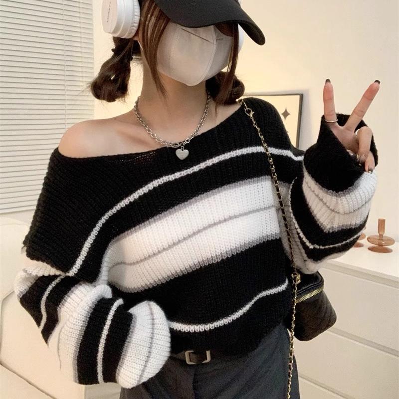Product Introduction of Áo Liền Quần Sọc, Dành Cho Nữ, Phong Cách Cổ Điển, Trang Phục Mùa Thu, Dài Tay, Áo Len Cropped Thường Ngày Voi Women Top Màu Hồng 18