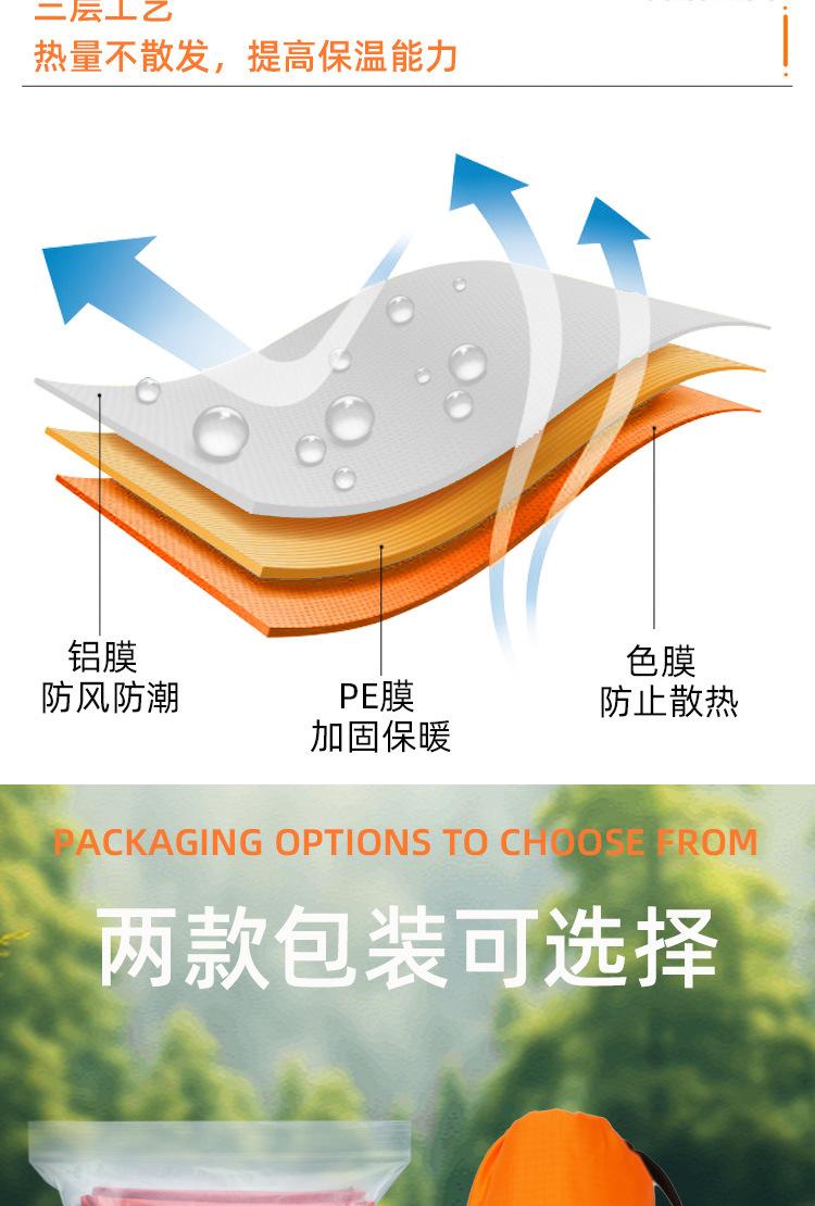 Product Introduction of Outdoor emergency tent sleeping bag first aid blanket raincoat thermal blanket set triangular tent 4