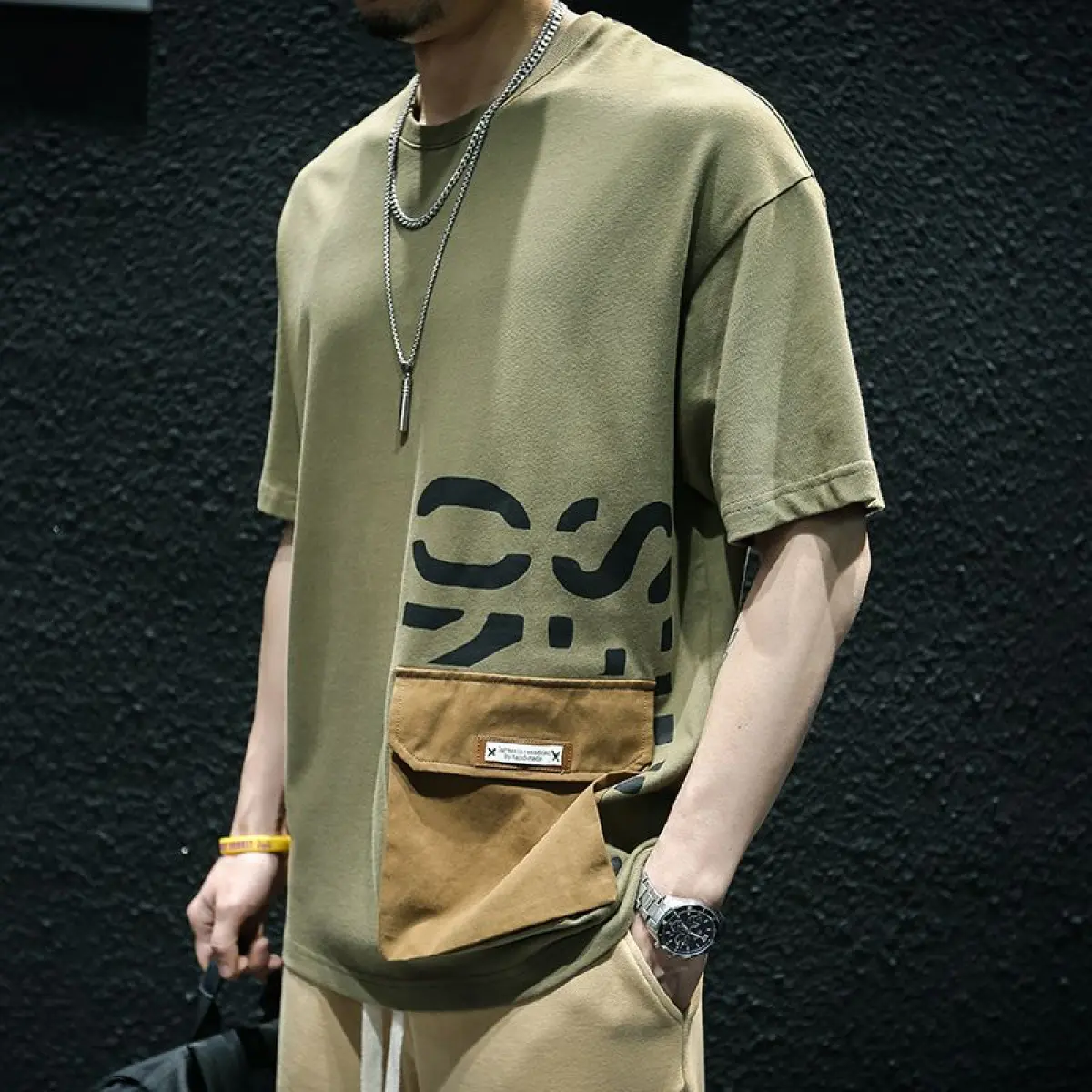 2025 summer personality casual short-sleeved T-shirt men's summer large size loose loose handsome cotton sports overalls trend anthony  shirt
