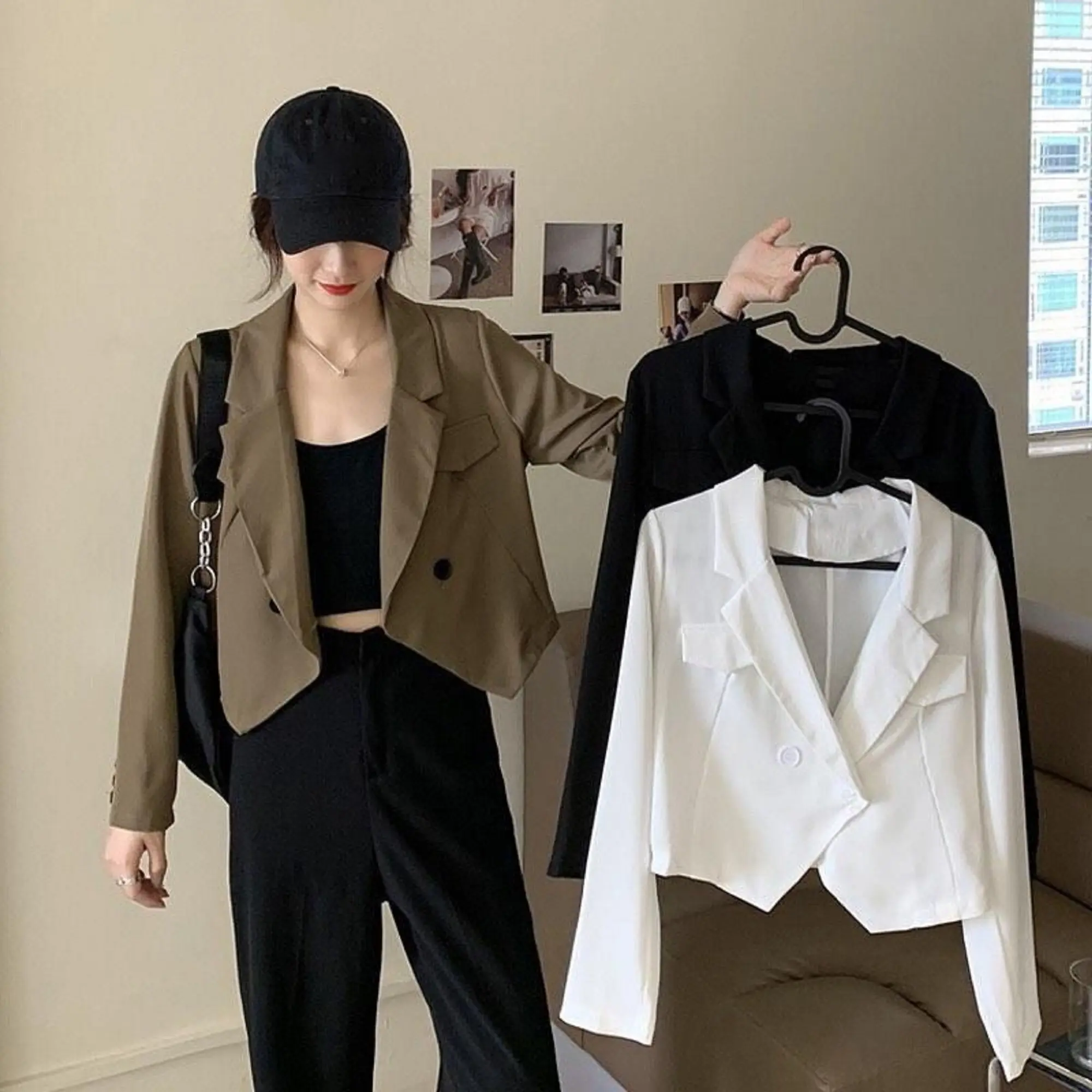Baju Basic Onie Blazer Matt Moscrepe Premium Polos Atasan Crop Top Wanita Ootd Model Korean Kekinian