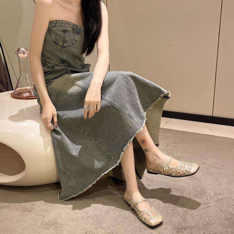 Dép Nữ, Thời Trang Phong Cách Hàn Quốc, Mũi Vuông, Chất Liệu Lưới Trong Suốt, Dép Đế Bằng Thường Ngày Có Cỡ 35-40 5