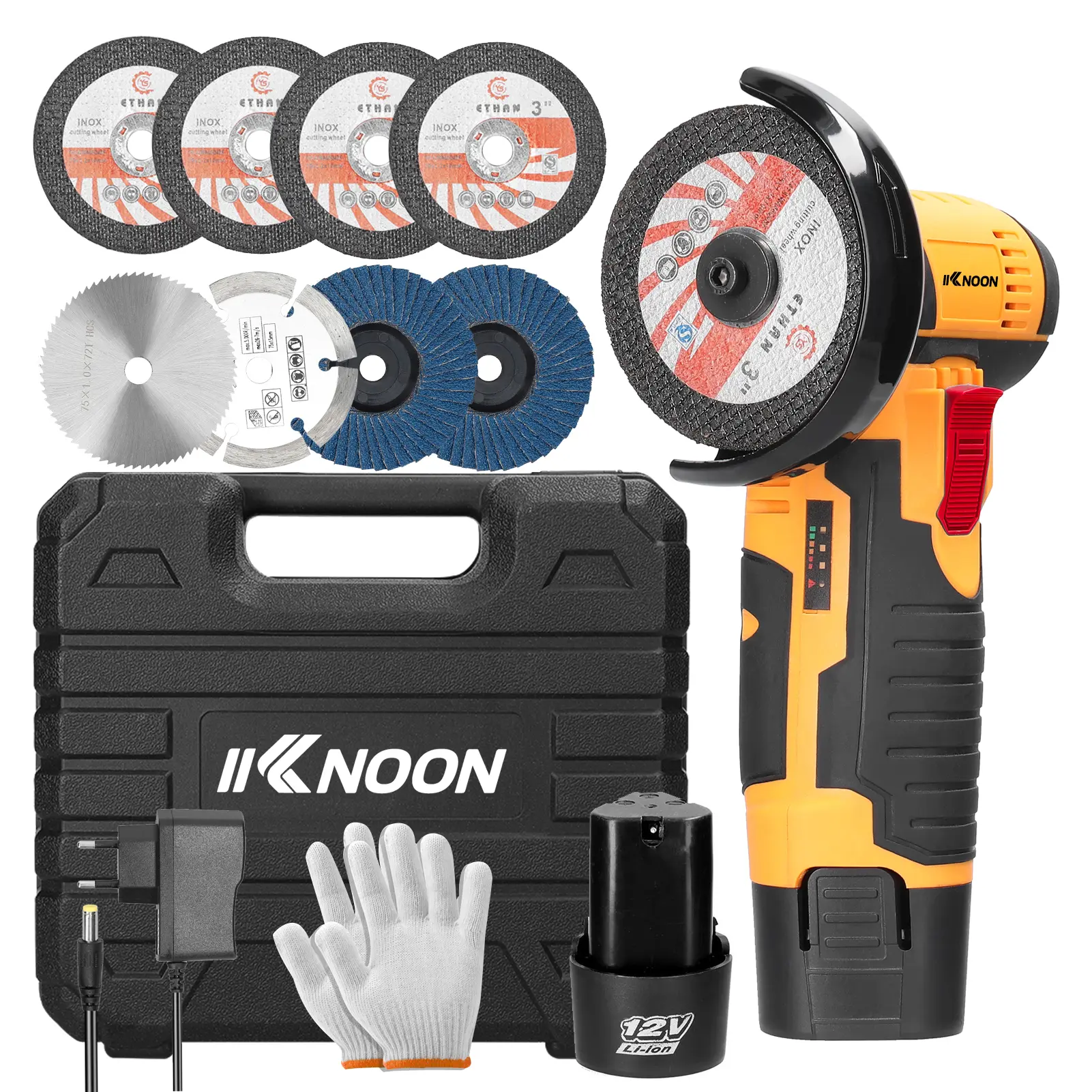 KKNOON 3inch Angle Grinder 12 V 19500rpm Electric Grinding Tool Multifunctional Lithium Cutting Machine Utility Power Tool for Cutting Polishing Ceramic Tile Wood Stone Steel