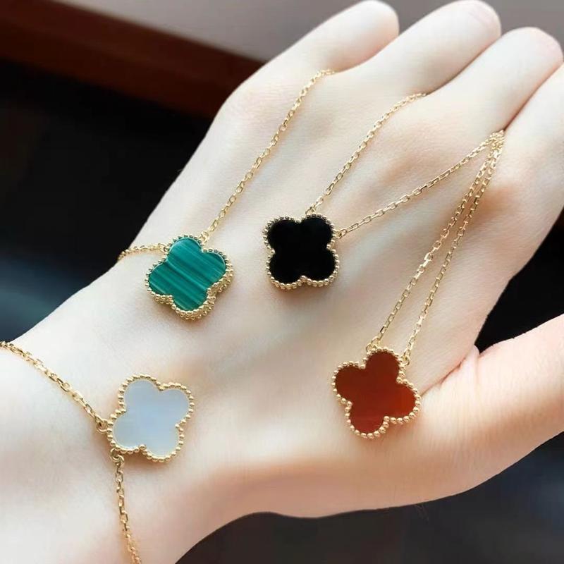 Vòng Cổ Cỏ Bốn Lá, Chất Liệu Thép Titan Hai Mặt Vĩnh Viễn Có Thể Giặt Được, Bộ Đồ Ba Mảnh Dễ Phối Đồ Mới, Bông Tai May Mắn, Vòng Tay Kiềng 2