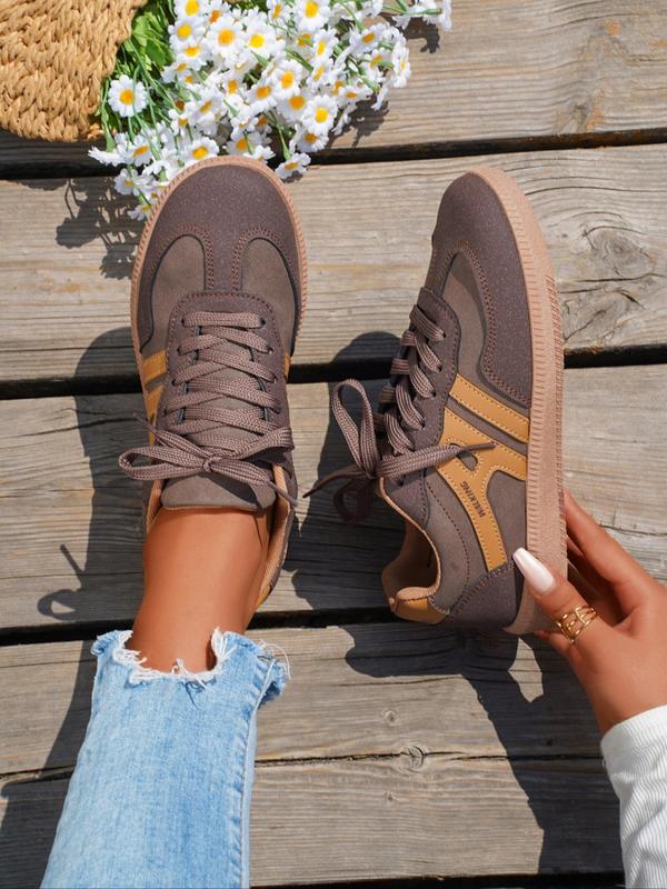 Women's Vintage Fashionable Colorblock Lace Up Walking Shoes, Casual Comfortable Sports Shoes for Outdoor, Lightweight Breathable Non-slip Sneakers for Daily Wear 0