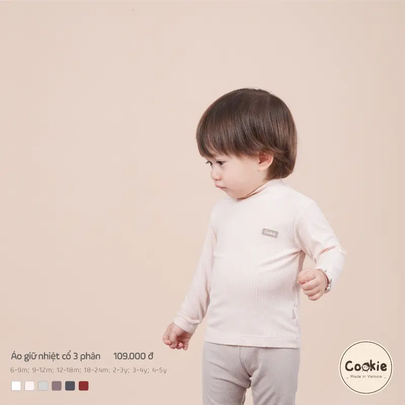 Combo 2 Áo Giữ Nhiệt Cổ 3 Phân Cookie Cho Bé, Size Từ 6-9m Đến 4-5y, Chất Liệu Tăm Lạnh áo  len 3