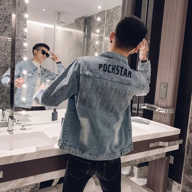 Áo Khoác Denim, Phong Cách Hàn Quốc Của Nam Giới, Hợp Xu hướng, Dáng Rộng Và Đẹp Trai, Thích Hợp Cho Mùa Xuân Và Mùa Thu, Áo Khoác Thường Ngày Thêu Thương Hiệu Thời Trang Quần Áo Đường Phố Châu Âu Và Mỹ Menswear Jacket