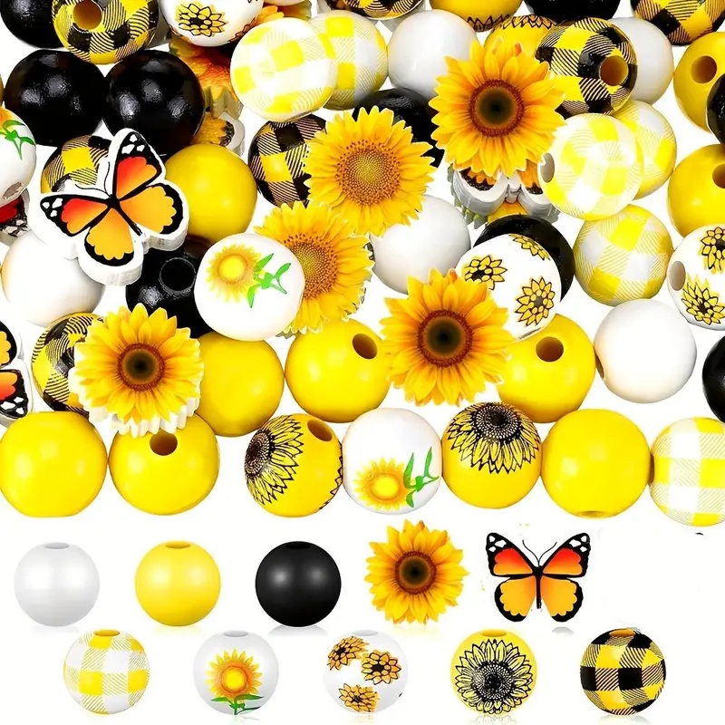 Sunflower Themed Beads Making Kit, 100pcs/set Mixed Colorful Beads & Sunflower Charm, DIY Jewelry Making Supplies for Necklace Earring Bracelet Making 0