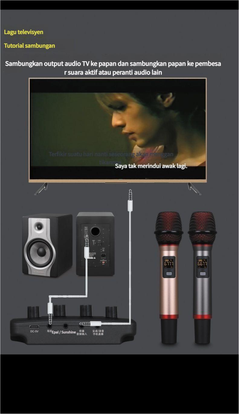Product Introduction of High-Quality Sound Card, Dual Microphone, Suitable for Home and Car Karaoke, Wireless Microphone, Bluetooth Speaker, Microphone Set, Dual Car and Home Use, Singing and Speaker 6