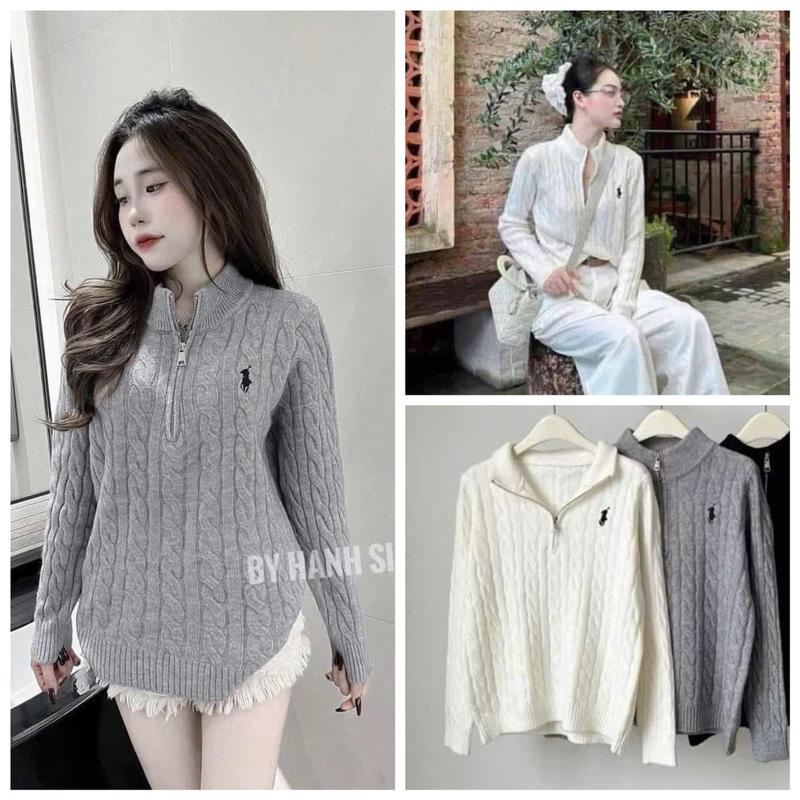 CỔ mix KHOÁ - THÊU NGỰA- Dáng Vừa Áo len THÊU NGỰA chất len thừng from rộng độ dày vừa phải