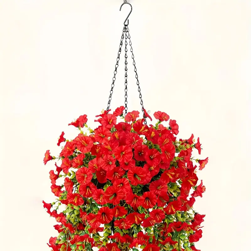 2-Pack UV Resistant Artificial Morning Glory Hanging Bouquets with Eucalyptus Leaves - Plastic Fake Daisy Plants for Outdoor Yard, All-Season Home Decor, Wedding and Engagement, Christmas, Halloween, Easter, Hanukkah, Thanksgiving No Cont Decorative Fruit 7