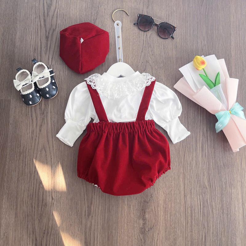 bodysuit thu đông nhung đỏ + áo len nhung bé gái dễ thương +Mũ Su Shop- body thiết kế sinh nhật thôi nôi cho bé Cotton Legging daitaysosinh