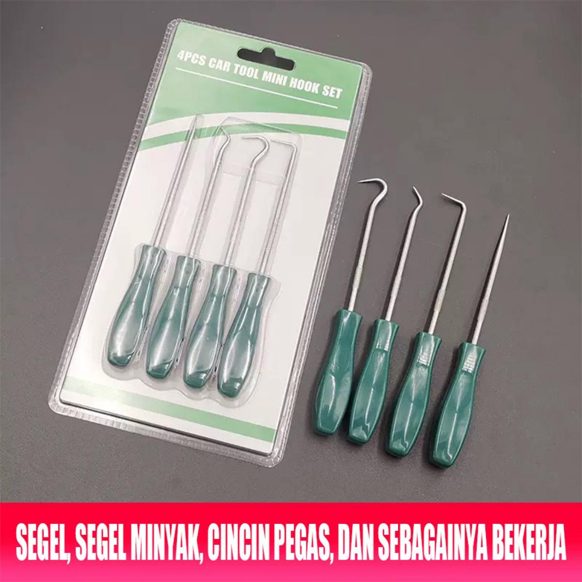 4PCS Set Alat Kait Presisi, Tool Kit Bengkel Multifungsi untuk Bongkar Seal Ring, Crank Spacer, O-Ring Puller, Karet Gasket Remover - Perangkat Servis Mobil, Motor, Sepeda & Suku Cadang Mekanik
