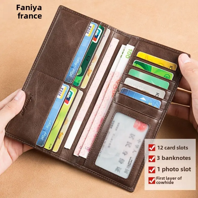 Dompet Panjang untuk Lelaki, Diperbuat daripada Kulit Berkualiti Tinggi, Rekaan Ultra Nipis, Tersedia dalam Hitam dan Coklat Gelap, Dompet Warna Bertuah untuk Tahun 2025, Dompet Anti-Penipuan dan Anti-Penggulungan Bags