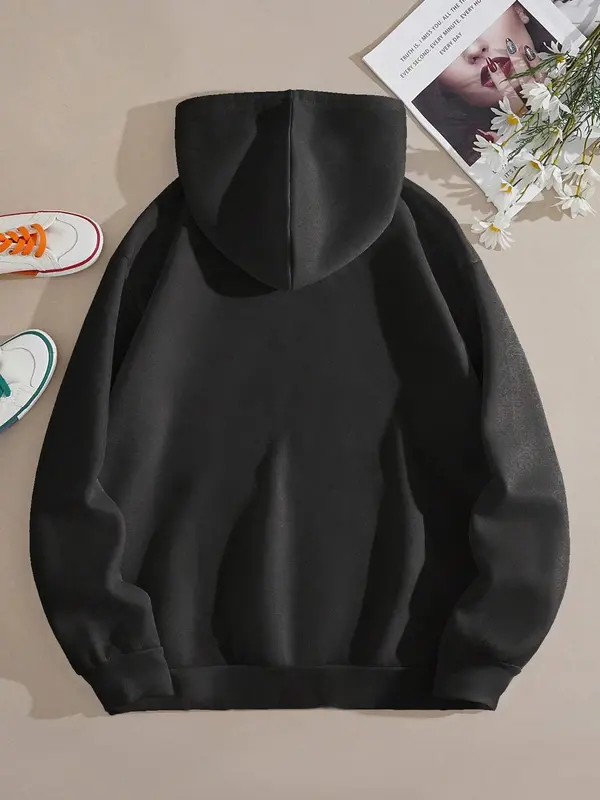 Women's Floral Print Drop Shoulder Hoodie Hooded Sweatshirt, Fashion Casual Drawstring Pocket Hooded Sweatshirt, Women Baggy Clothing for Spring Fall 1
