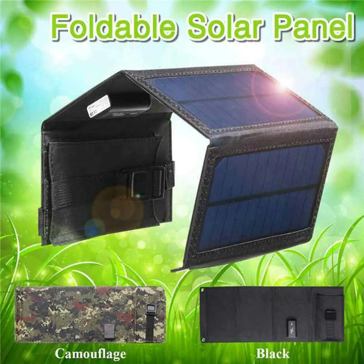 20W เครื่องชาร์จแบตเตอรี่พลังงานแสงอาทิตย์แบบพับได้กลางแจ้ง 5V 2.1A อุปกรณ์เอาท์พุต USB แผงโซลาร์เซลล์แบบพกพาสำหรับการชาร์จโทรศัพท์มือถือ