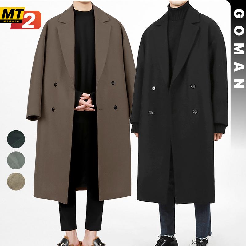 MT2 Áo Mangto Nam GOMAN, Áo Dạ Nam Dáng Dài Hàn Quốc Qua Gối 6 Cúc,Form Rộng, Dài Qua Gối