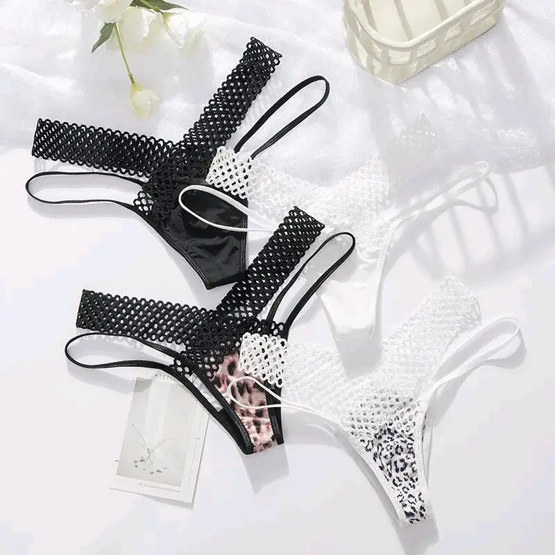 Finetoo Celana Dalam Wanita Sexy Low Waist jaring Silang berbentuk V G String ukuran besar Nyaman Spandex