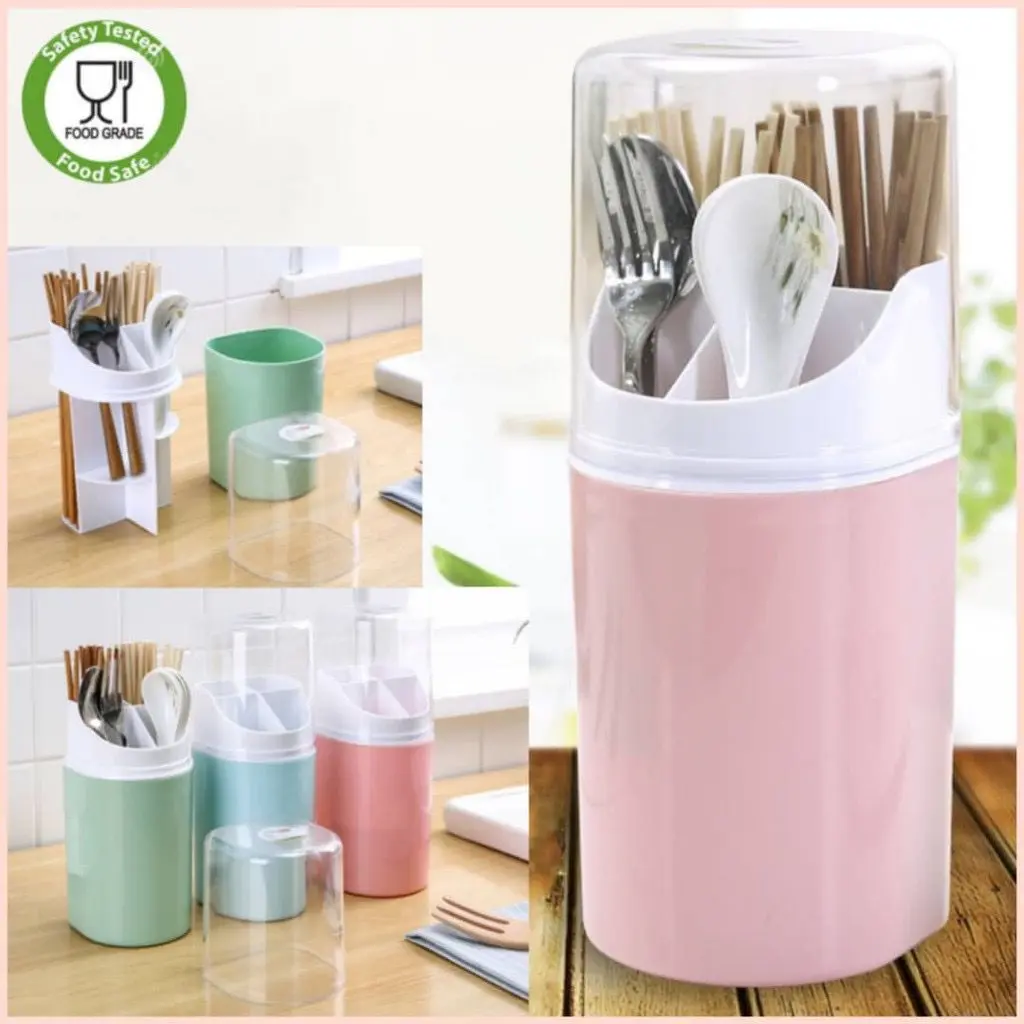 Cutlery Holder Chopstick Spoon Fork Holder Tableware Storage Chopstick Drain Cage (With Cover) Kotak Penyimpanan Sudu Garpu (Penutup)