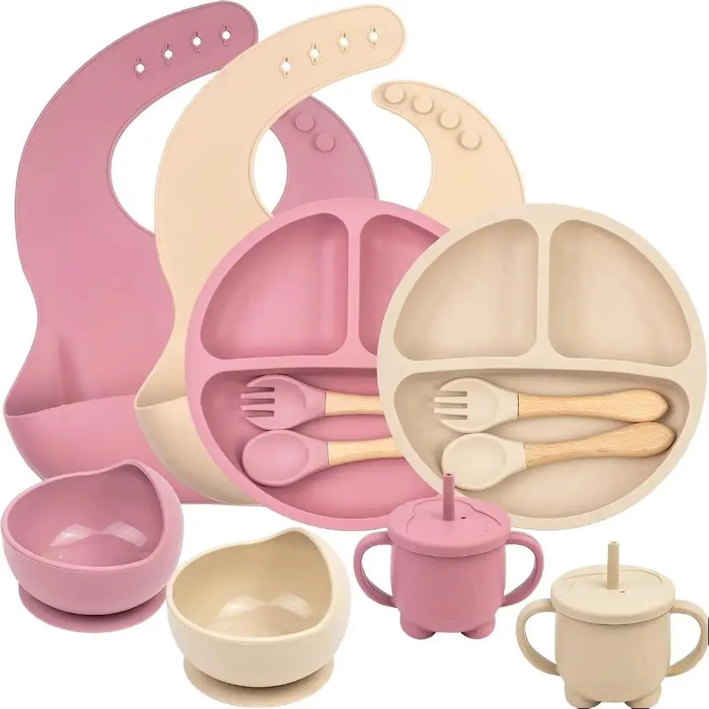 Silicone Baby Feeding Set, 6-Piece LED Weaning Supplies for Infants, Toddler Plate and Bowl Set with Suction Cup Local Delivery