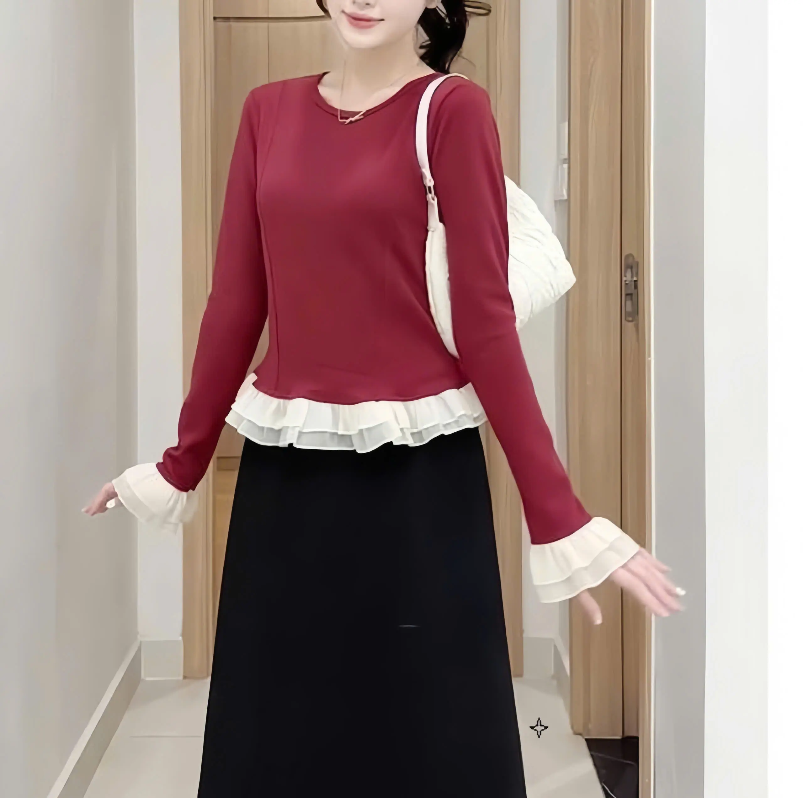 Áo thun cổ tròn vạt bèo cách diệu hai lớp hottrend 2025 new best seller vải tăm thỏ co dãn bốn chiều dày dặn.