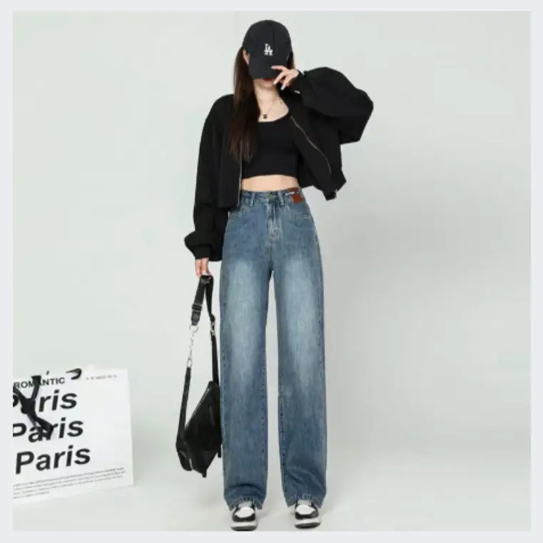 Shenel | Hiro Jeans Celana Jeans Wanita Highwaist Kulot Jeans Panjang Import High Waist Boyfriend Jeans Imported Quality Denim Wear Retro Hitam baggy z