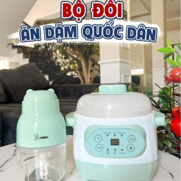 Bộ đôi Nồi nấu chậm đa năng Gilux 1L kèm khay hấp +  Máy xay cầm tay 300ml chính hãng