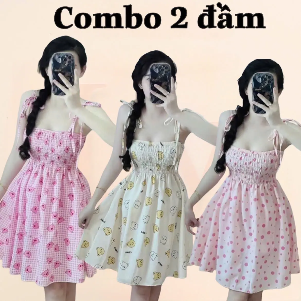 Combo 2 Đầm 2 dây dáng dài xinh xắn form xòe Lyihome, đầm lên form chuẩn đẹp họa tiết dễ thương