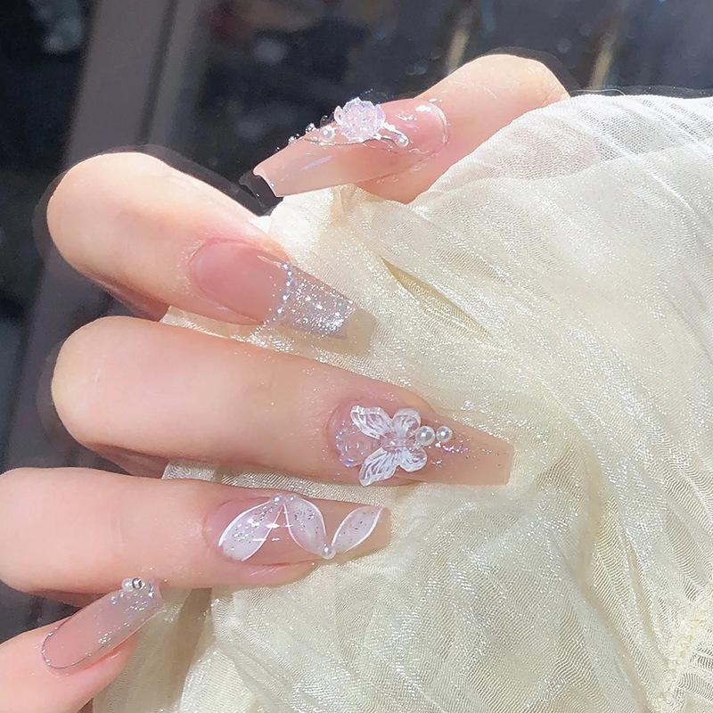 Red Book Popular Wearing Nail Medium and Long Milk White French 9K Glass Diamond Nail Art Finished Nail Sticker Nail Art Hot Selling Multi-choice Nail Art nail  sticker 9
