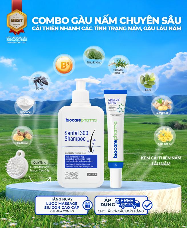Kem bôi + Dầu gội hỗ trợ nấm ngứa da đầu Biocare Pharma Chăm Sóc Tóc Dưỡng Tóc Nữ giam  rung
