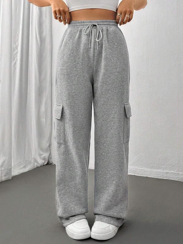 Women's Solid Side Pocket Sweatpants, Casual Streetwear Trousers for Daily Wear, Ladies All Seasons  Bottoms 2