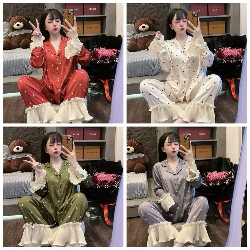 Set lụa chấm bi phối voan dập ly thiết kế nhà 2CE sang lắm mấy bà iu !
