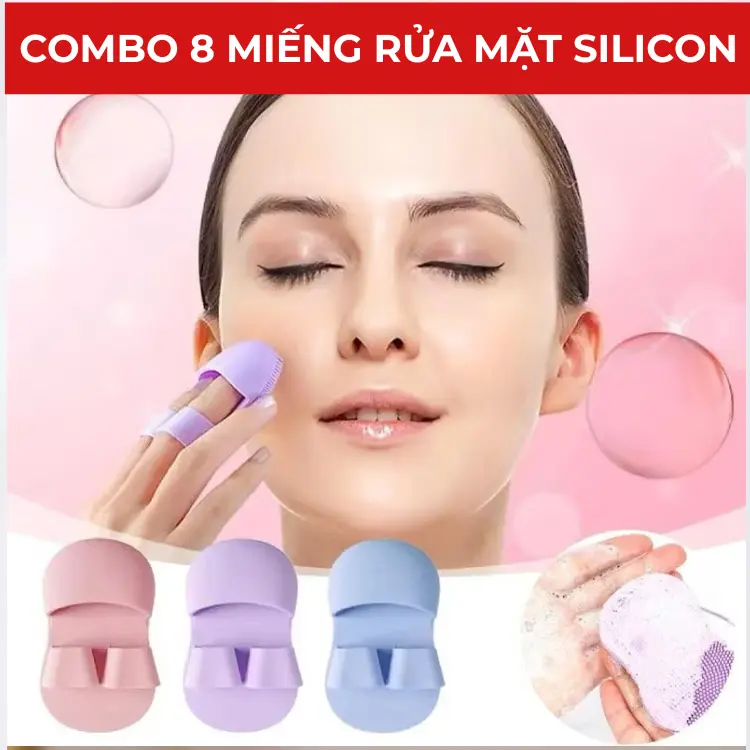 COMBO 8 Miếng Rửa Mặt SILICON Màu ngẫu nhiên, Xỏ Ngón Tay Tẩy Tế Bào Chết, Massa Mặt, Nhỏ Gọn, Tiện Lợi 0