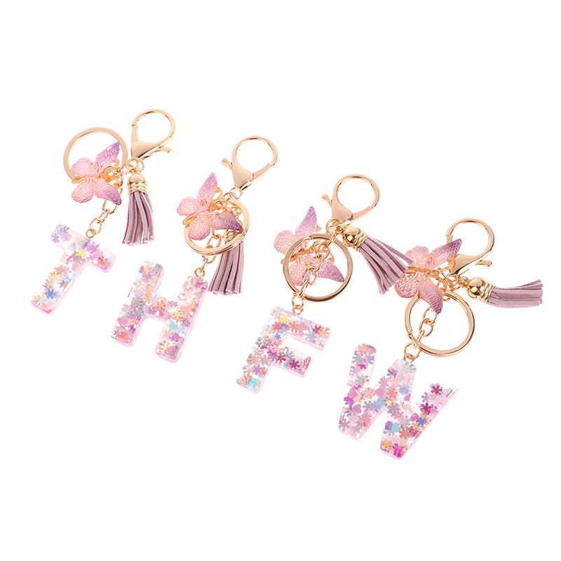 Product Introduction of A-Z Dreamy Sequin Letters Keychain For Women Tassel Butterfly Pendant Keyring  Bags  Car Key Chain 14