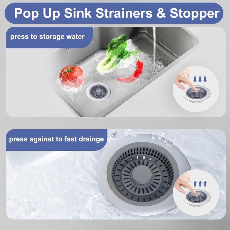 Product Introduction of 3-in-1 Kitchen Sink Strainer & Stopper, Stainless Steel Pop Up Kitchen Sink Drain Strainer, Anti-clogging Kitchen Sink Stopper, Kitchen Fixtures 3