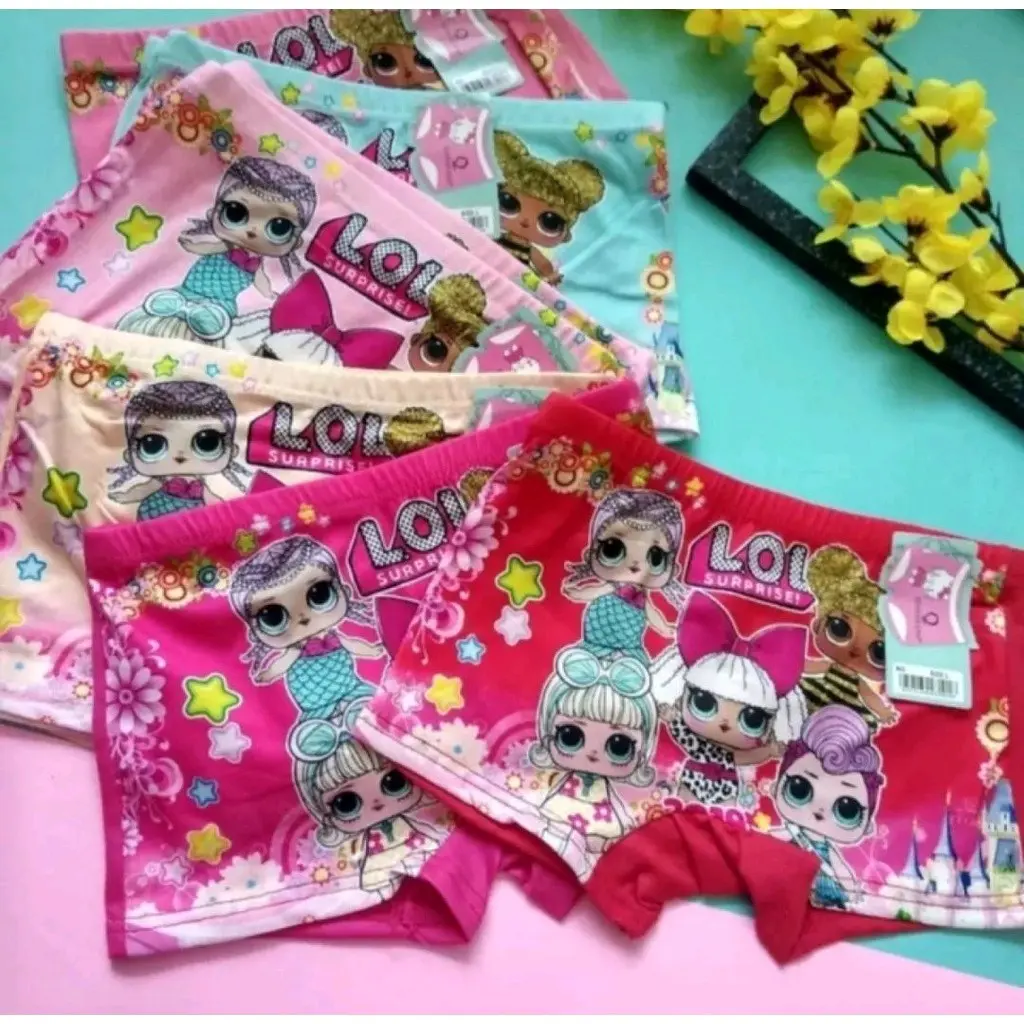6 PCS Celana Boxser Anak Perempuan Gambar