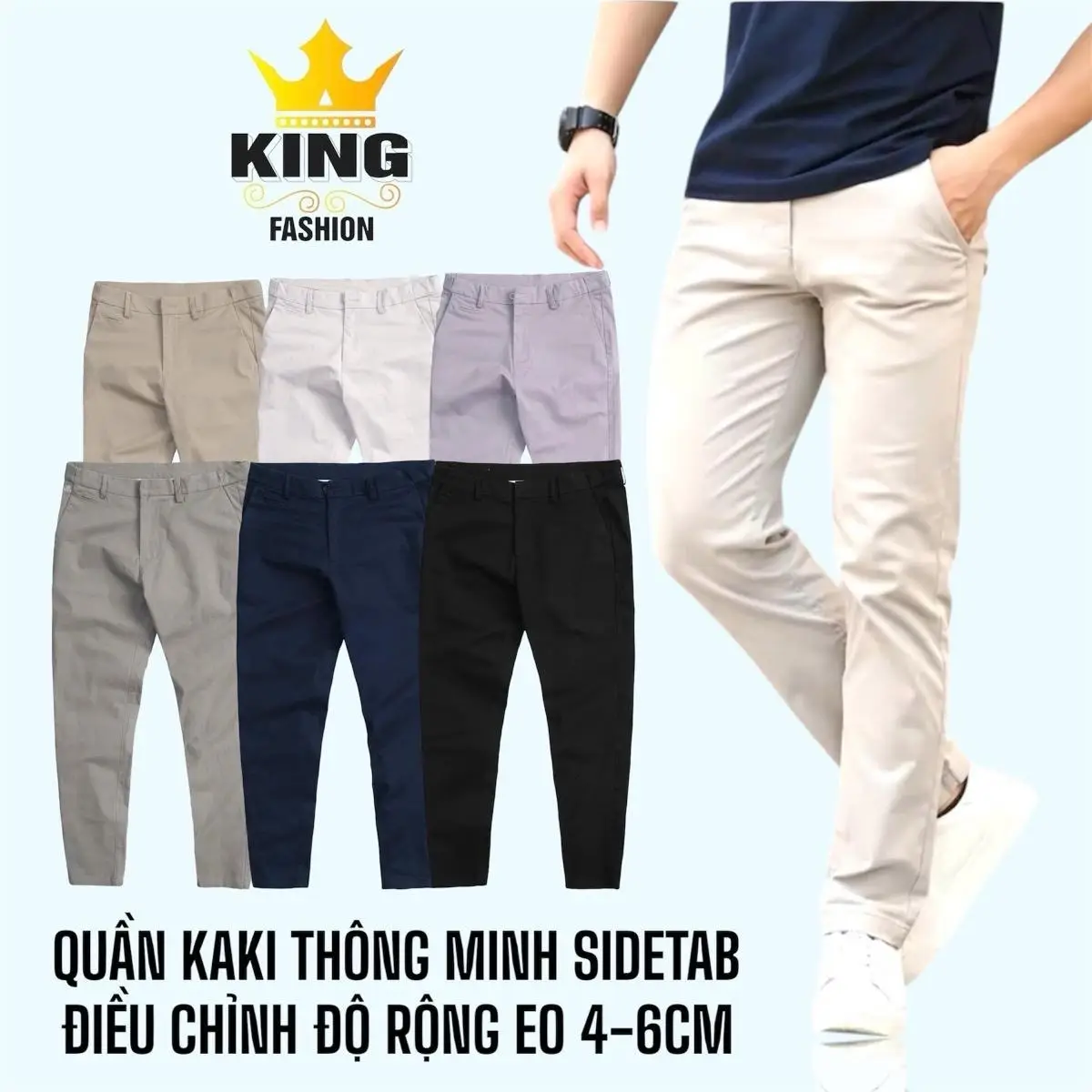 [SideTab] Quần Dài Kaki Nam  Lưng Thun Ẩn Thông Minh Điều Chỉnh Độ Rộng Eo 4-6cm. Nhiều Màu Đen Kem Nhung Menswear