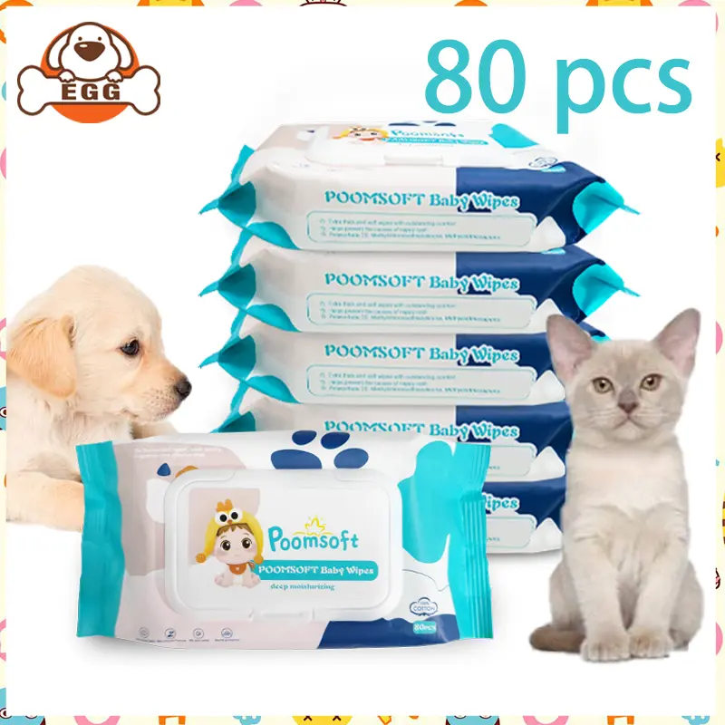 EGG Pet Wipes 80 Pcs Dog cat Hair cleaning Earwax Tear Stain Cleaning Deodorant Spa Dry Bath Wash