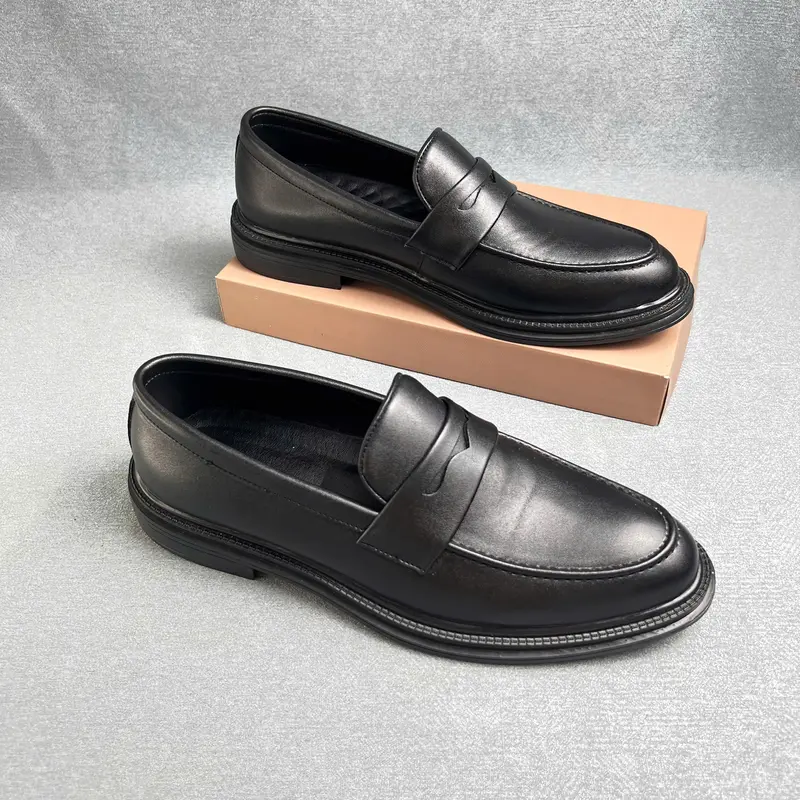 MẪU V3 - Giày Da Penny Loafer Trơn ,Đế tăng chiều cao 4,5cm,Giay Đủ size 37-44-Giày Tăng Chiều Cao Nam Nhung Shoes 0