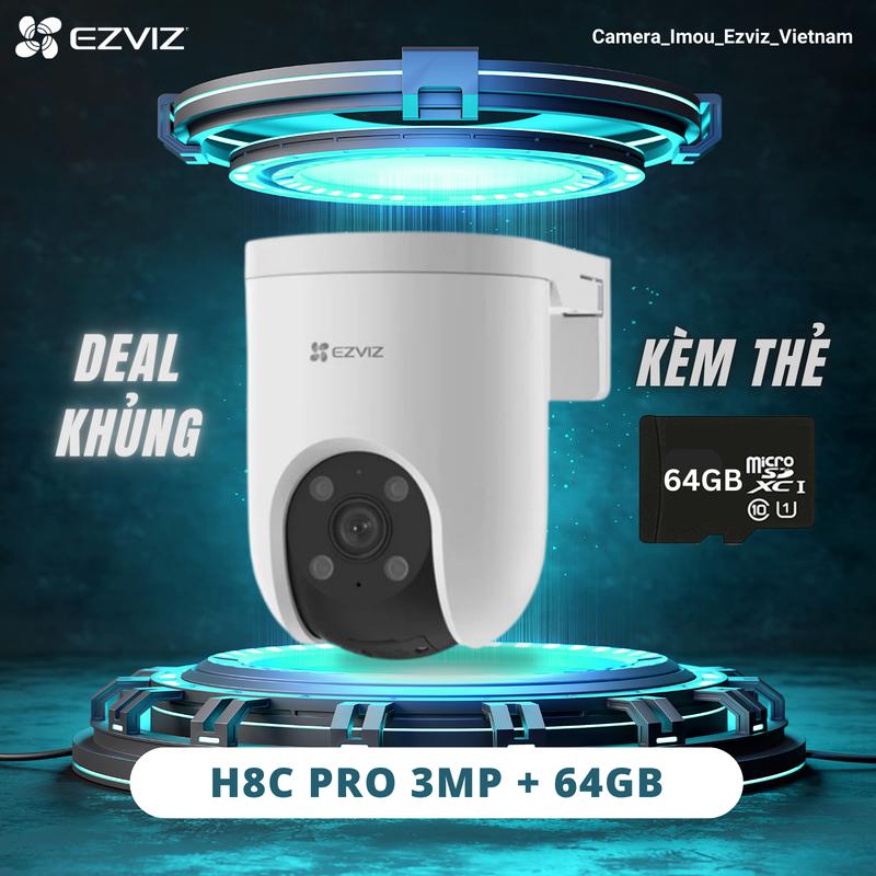 {ComBo} Camera Ezviz H8C PRO 3MP + Thẻ nhớ 64G có màu ban đêm, đàm thoại 2 chiều, theo dõi chuỷen động, chống mưa nước