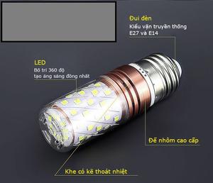 Bóng Đèn Led Trái Bắp 12w 3 Chế Độ Sáng Đuôi E14 E27 , Dùng Cho Đèn Trang Trí Đèn Chùm
