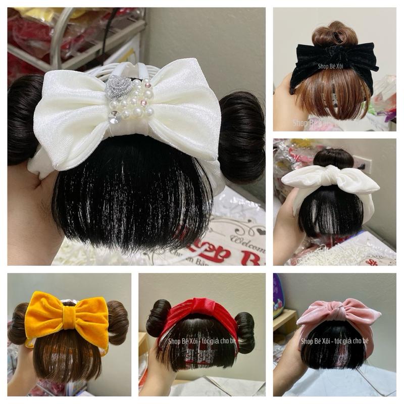 [Vải NHUNG] Turban tóc giả cho bé gái, băng đô tóc giả cho bé yêu vải nhung