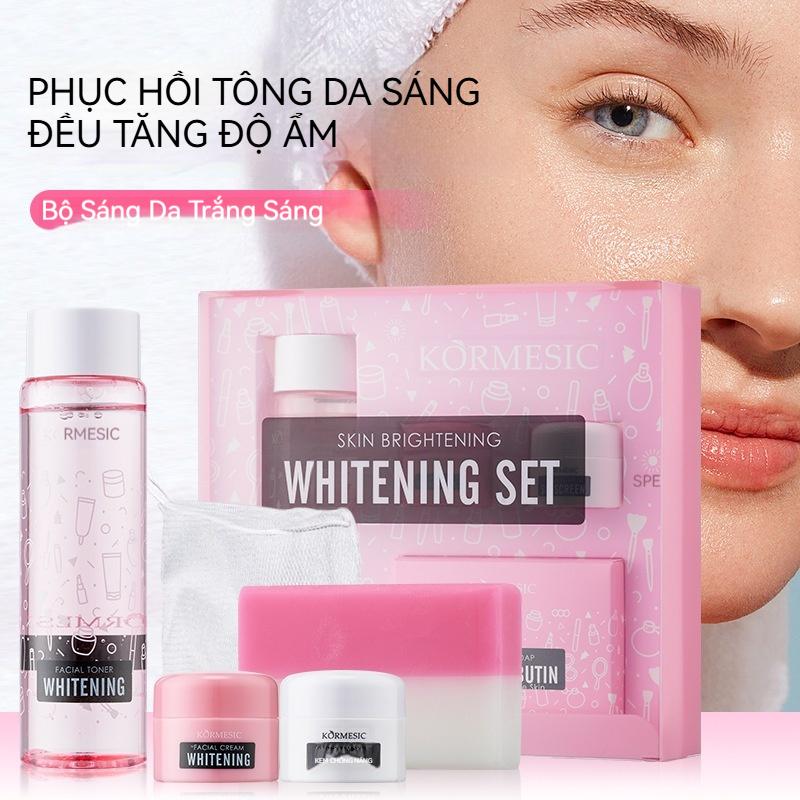 Bộ làm sáng da KORMESIC, bộ chăm sóc da mặt, bộ dưỡng ẩm, toner, sữa rửa mặt, kem, kem chống nắng SPF30, bộ 4 món