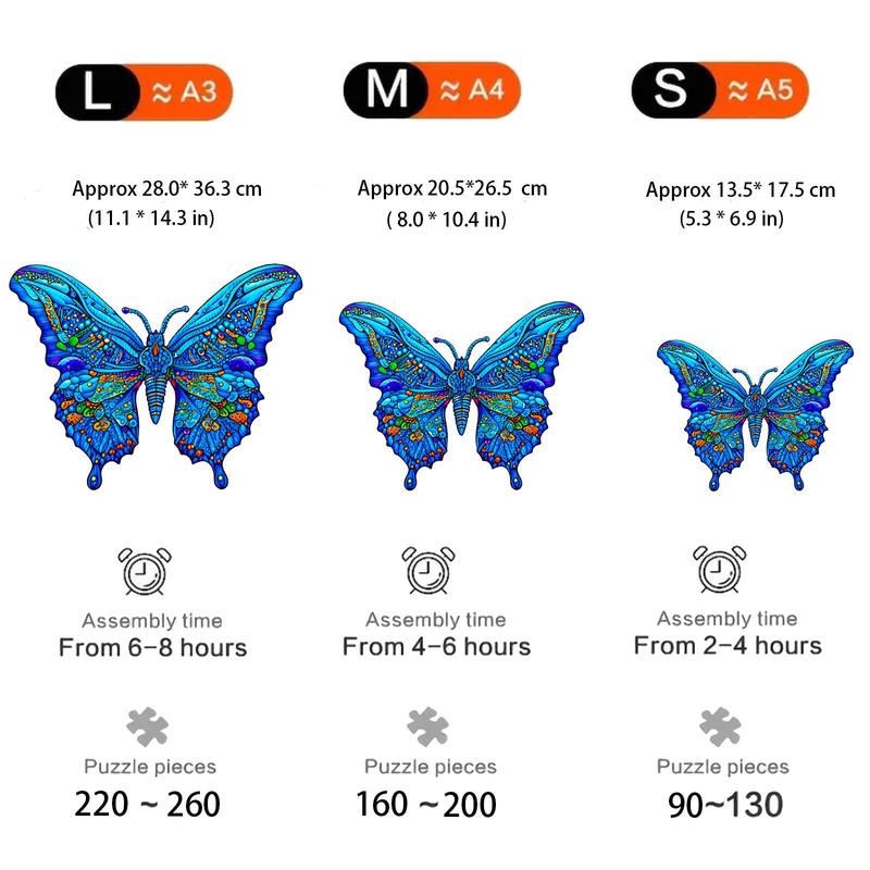 Butterfly Pattern Wooden Jigsaw Puzzle, Irregular Animal Shape Puzzle Toy, Creative Sensory Toy For Family & Friends 1