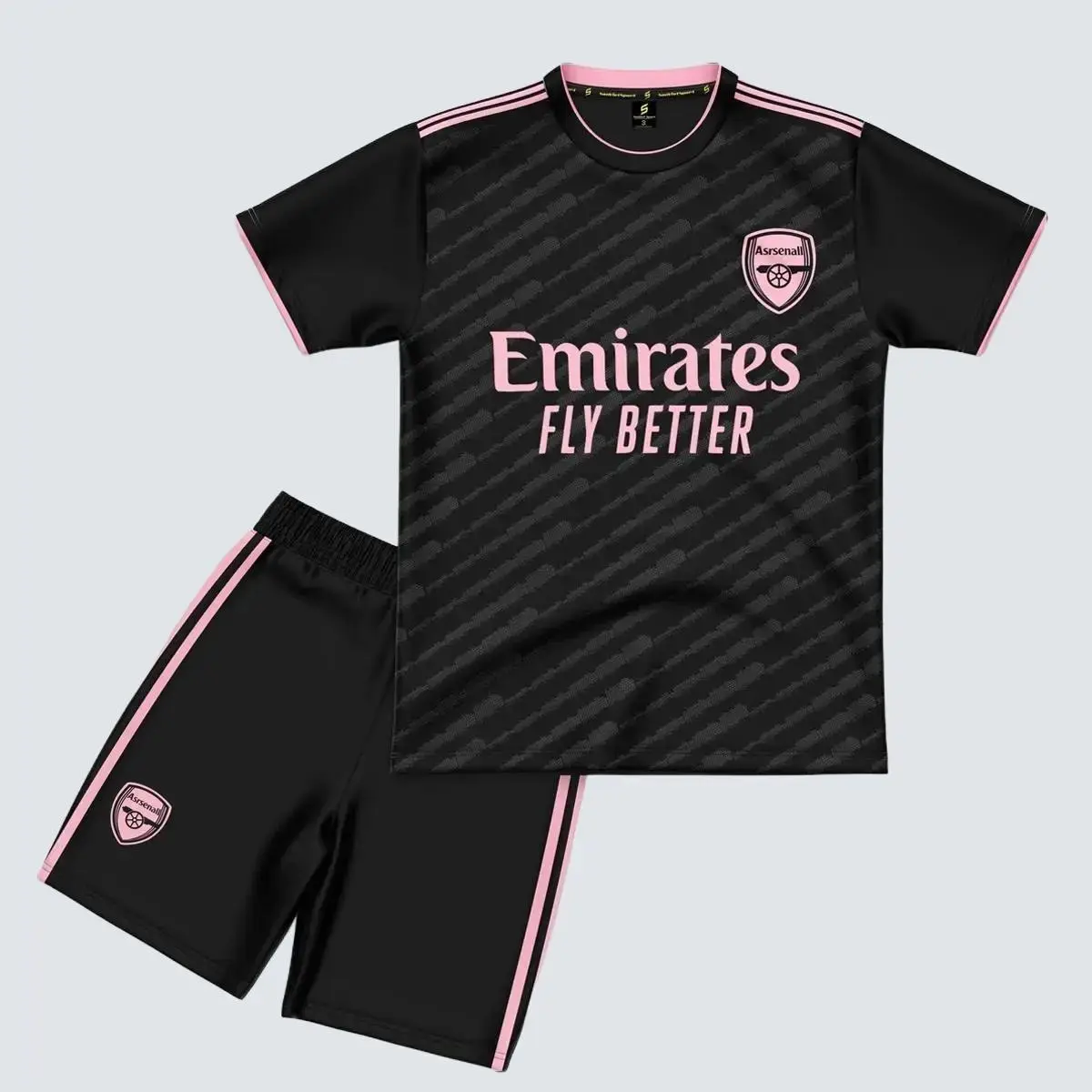 Quần Áo Bóng Đá Trẻ Em Arsenal Đen Hồng Thun Lạnh Co Giãn Cao Cấp