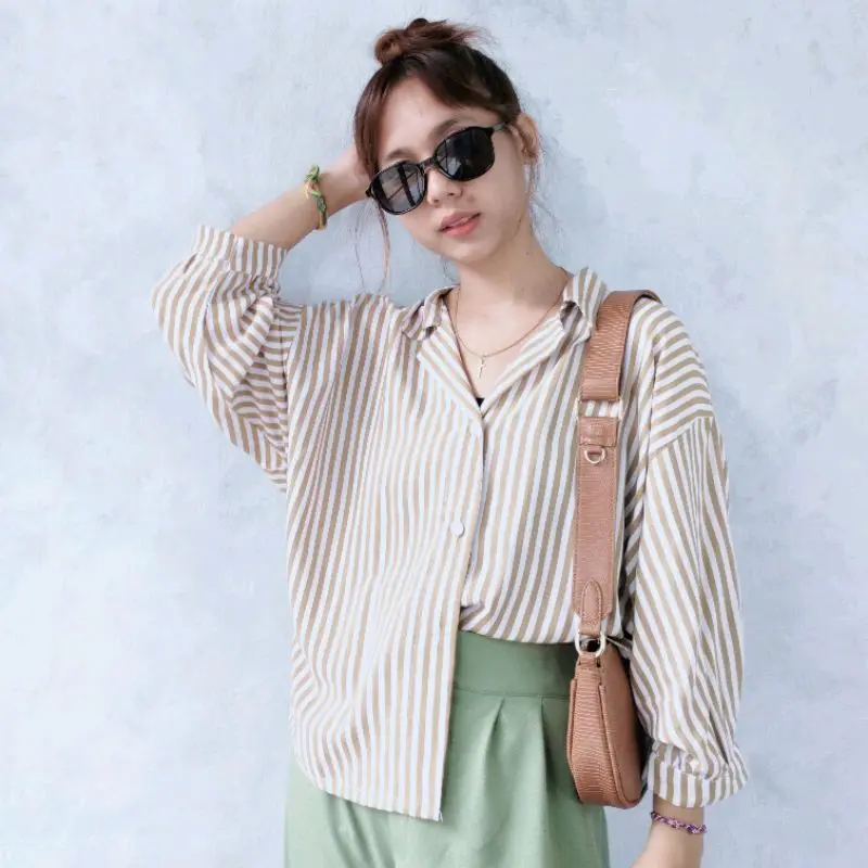 KEMEJA SALUR GARIS JUMBO WANITA OVERSIZED Oversize Rayon Baju Nyaman