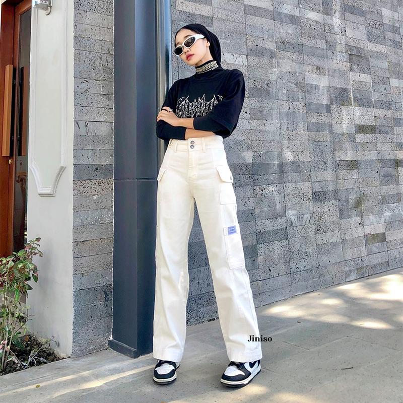 HANDS UP - JINISO Cargo Baggy Celana Jeans Wanita Highwaist 6