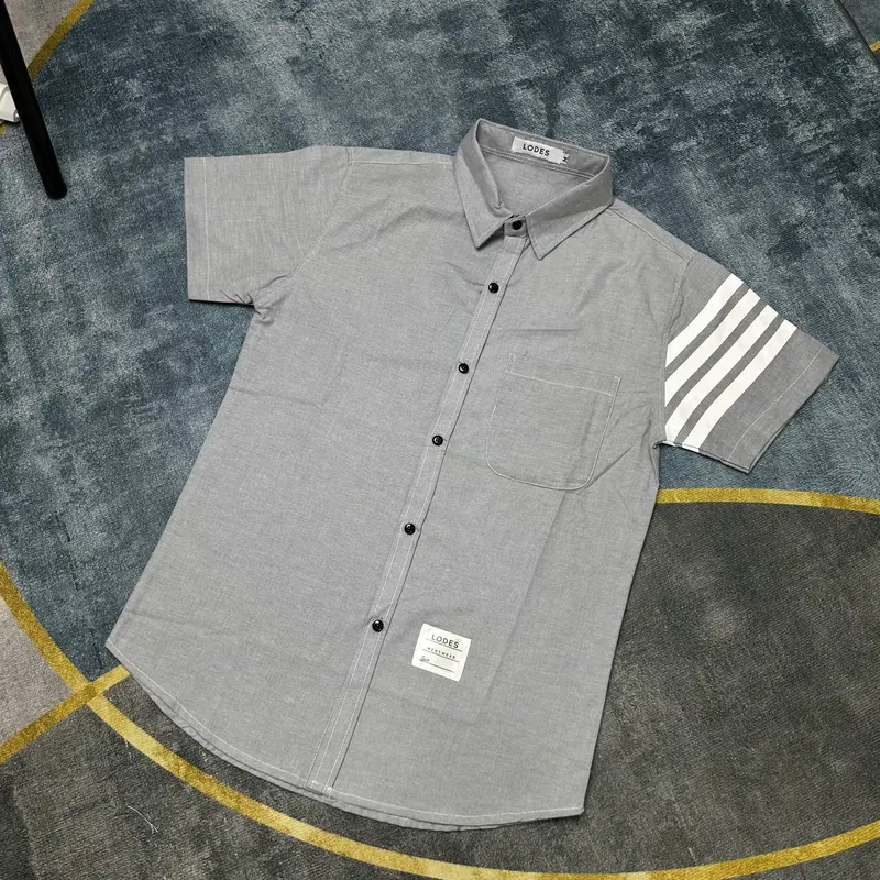 Áo Sơ Mi Tay Ngắn Nam Nữ Phối 4 Sọc In Nhiệt Chất Vải Mềm Mịn Thoáng Mát MENSWEAR TOP 2