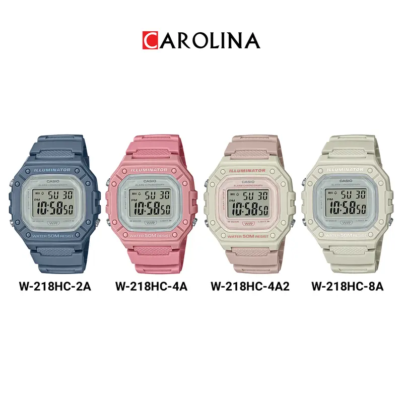 Jam Tangan Wanita Casio Pop W-218HC-4A2 Digital Quartz Watch Beige Dial Rubber Band Watches 2